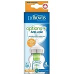 Dr.BROWN'S BABY BOTTLE OPTIONS+ 150 ml 1×1 unidad, con cuello ancho, 0M+, anticólico, vidrio, blanco