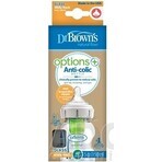 Dr.BROWN'S BABY BOTTLE OPTIONS+ 150 ml 1×1 unidad, con cuello ancho, 0M+, anticólico, vidrio, blanco