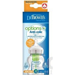 Dr.BROWN'S BABY BOTTLE OPTIONS+ 150 ml 1×1 unidad, con cuello ancho, 0M+, anticólico, vidrio, blanco