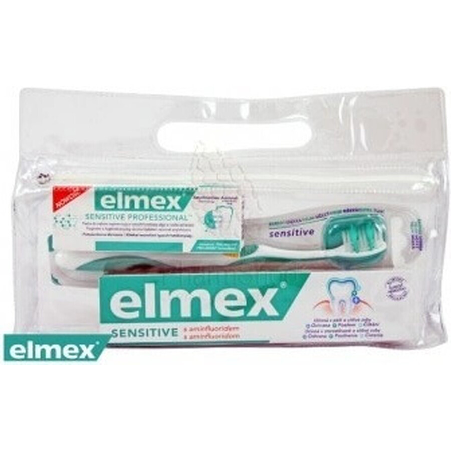 Elmex Sensitive set en bolsa de viaje 1×1 set, pasta dentífrica 75 ml + pasta dentífrica 20 ml + cepillo de dientes