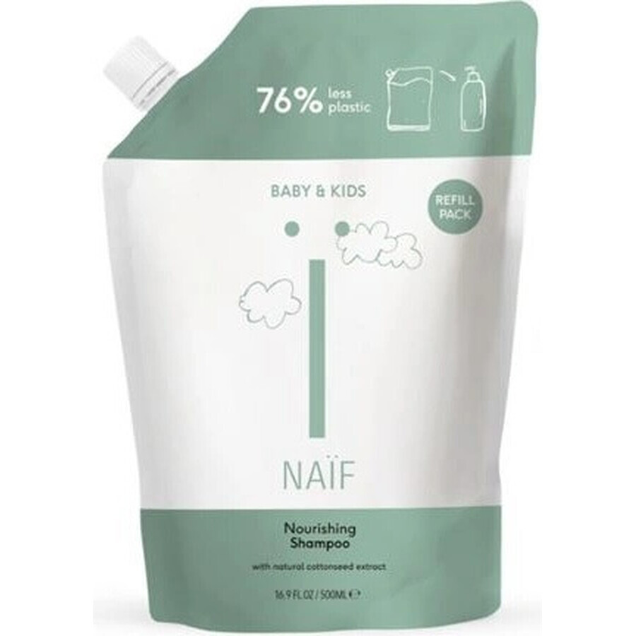 NAÏF Pflegendes Shampoo für Kinder und Kleinkinder Nachfüllpackung 1×500 ml, Pflegendes Shampoo für Kinder