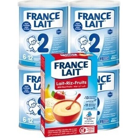 France Lait 2 4x400g + FL porridge di riso con frutta 250g 1×1 set, set di alimenti per lattanti