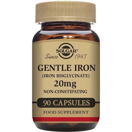 Solgar Gentle Iron 20 mg IJzer (ijzerbisglycinaat) Zacht voor de Maag 90 capsules 1×90 cps, voedingssupplement