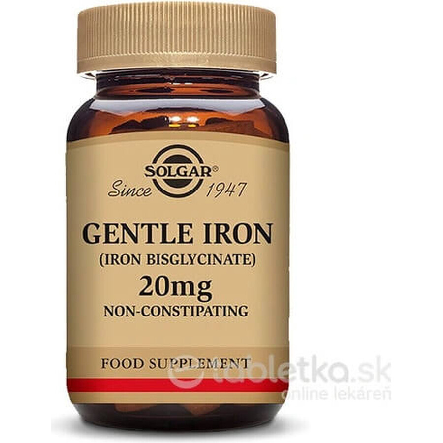 Solgar Gentle Iron 20 mg IJzer (ijzerbisglycinaat) Zacht voor de Maag 90 capsules 1×90 cps, voedingssupplement