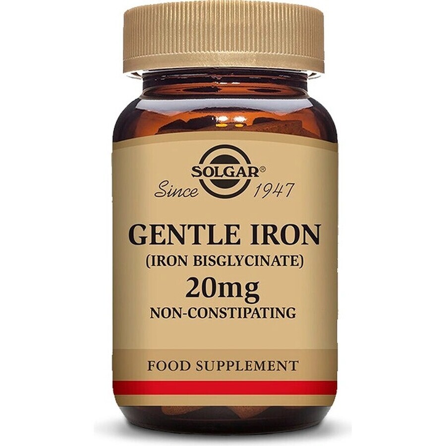 Solgar Gentle Iron 20 mg IJzer (ijzerbisglycinaat) Zacht voor de Maag 90 capsules 1×90 cps, voedingssupplement