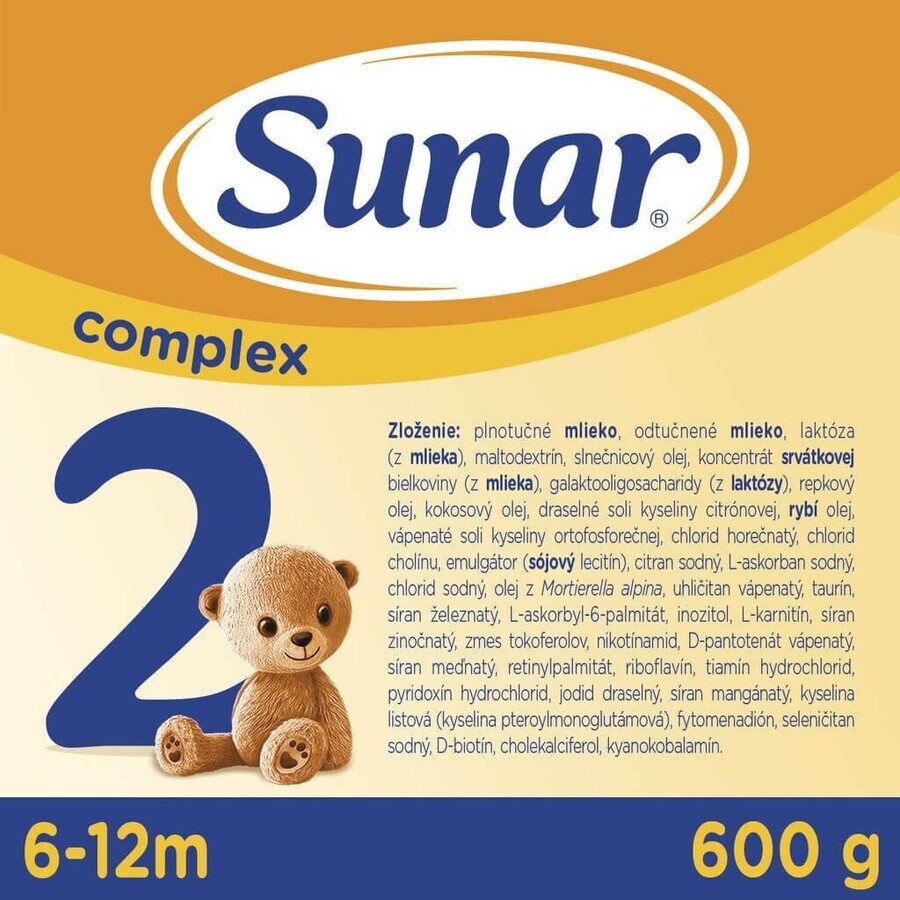 Sunar Complex 2 6×600 g, latte per lattanti, a partire da 6 mesi