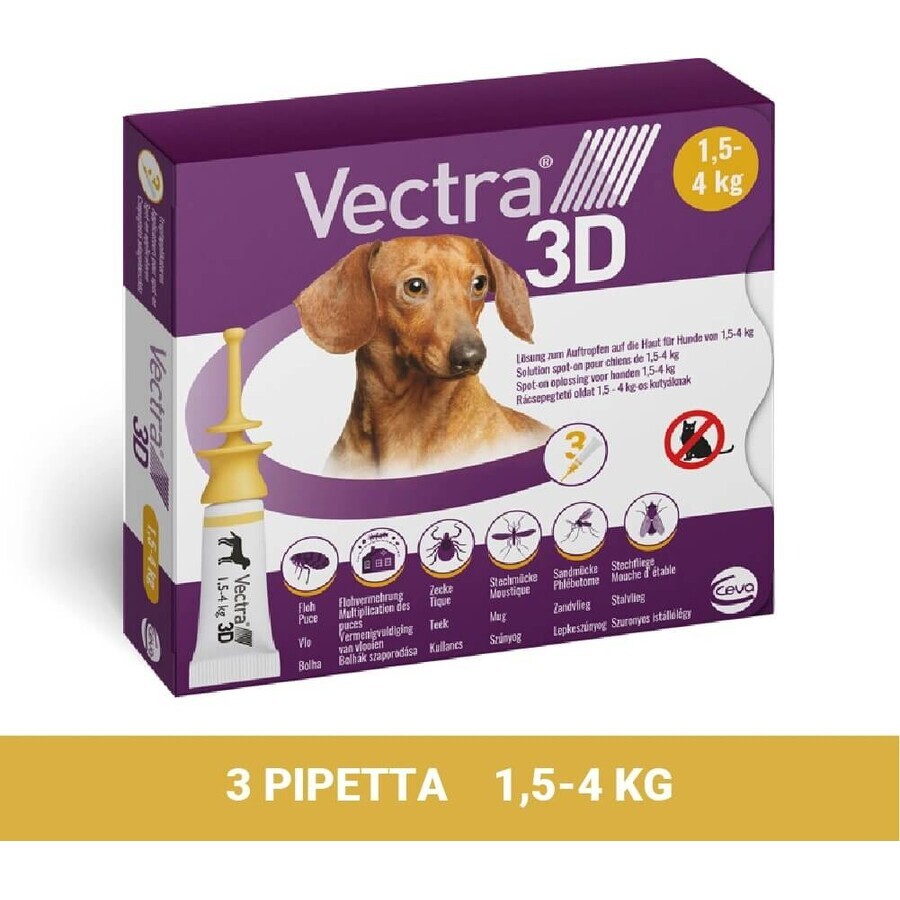 Vectra 3D spot-on voor XS honden (1,5-4 kg) 1×3 stuks, spot-on tegen parasieten