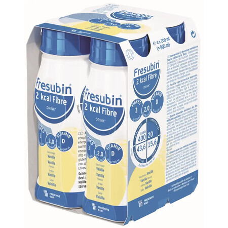 Bebida con sabor a vainilla Fresubin 2kcal Fibra, 4 x 200 ml, Fresenius Kabi