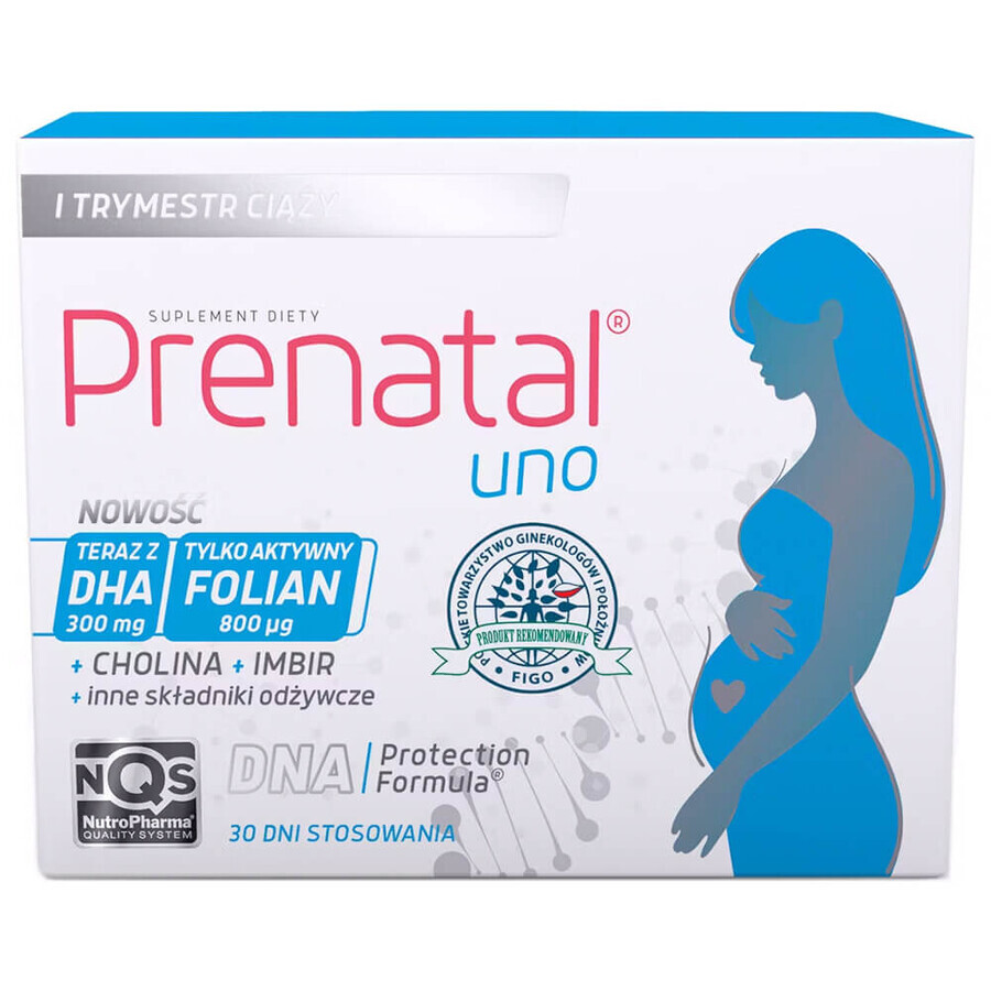 Prenatal Uno Set, 30 cápsulas + 30 cápsulas + Prenatal DHA, 30 cápsulas + frasco de regalo