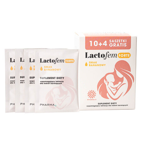 Lactofem Forte, sabor plátano, 10 sobres + 4 sobres gratis