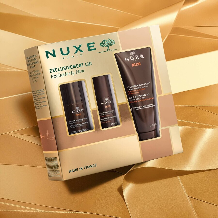 Nuxe Men set, facial moisturizing gel 50 ml + roll-on deodorant 50 ml + shower gel 200 ml