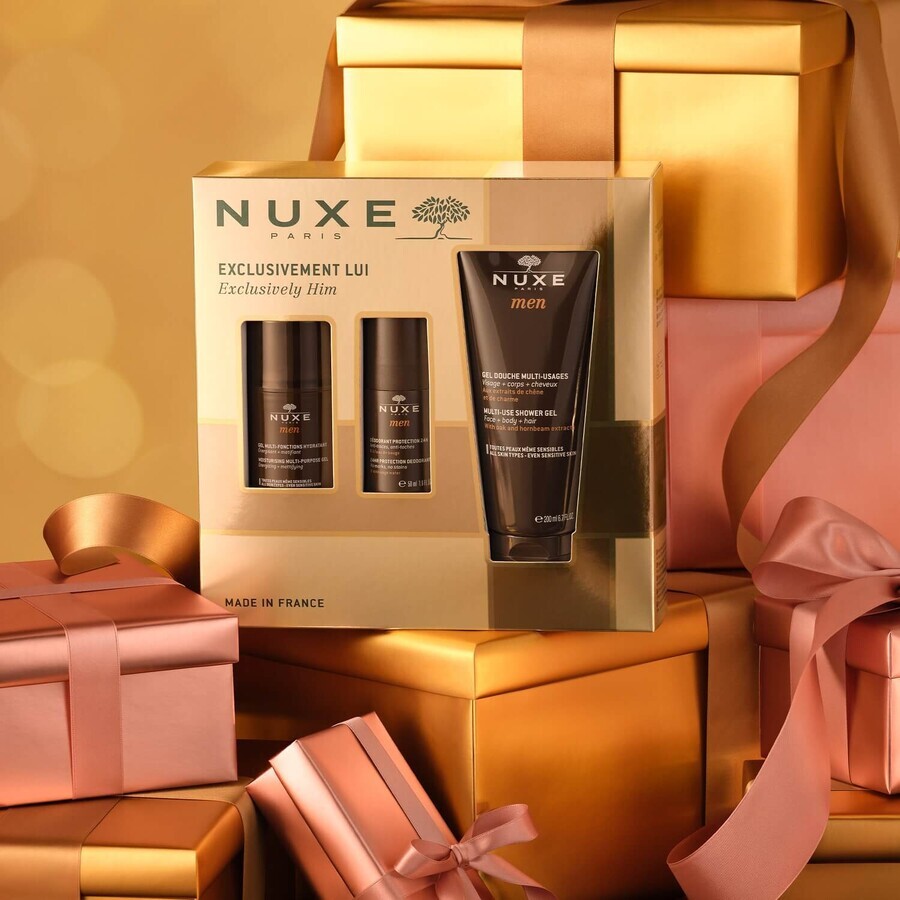 Nuxe Men set, facial moisturizing gel 50 ml + roll-on deodorant 50 ml + shower gel 200 ml