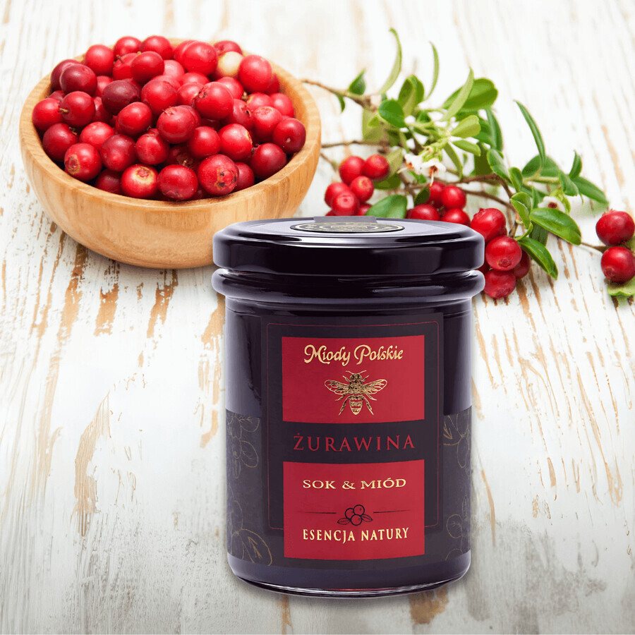 Miody Polskie Sap en honing, cranberry, 250 g