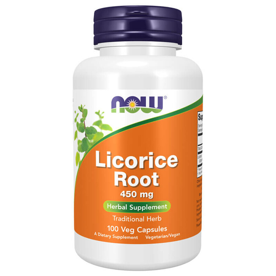 Now Foods Licorice Root, rădăcină de lemn dulce 450 mg, 100 capsule