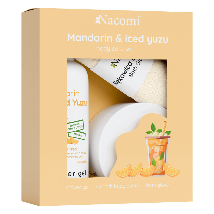 Set Nacomi Mandarin & Iced Yuzu, shower gel 300 ml + body butter 100 ml + bath mitt