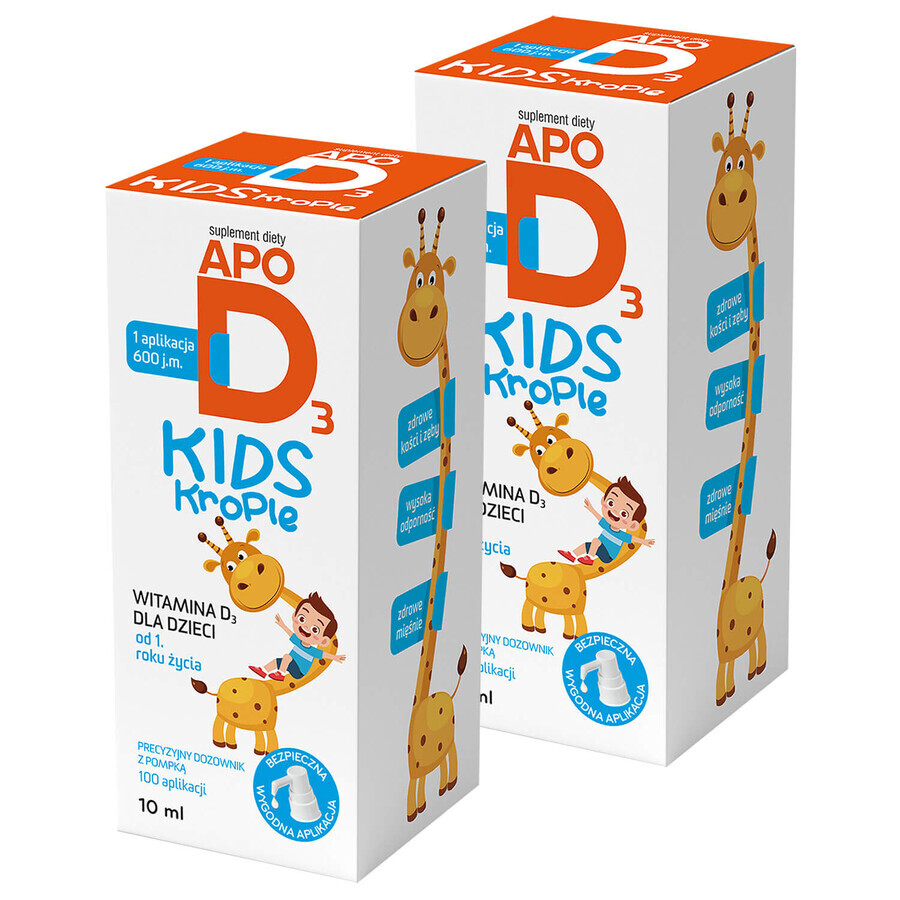 Set ApoD3 Kids Drops, vitamina D3 600 UI pentru copii de la 1 an, 2 x 10 ml