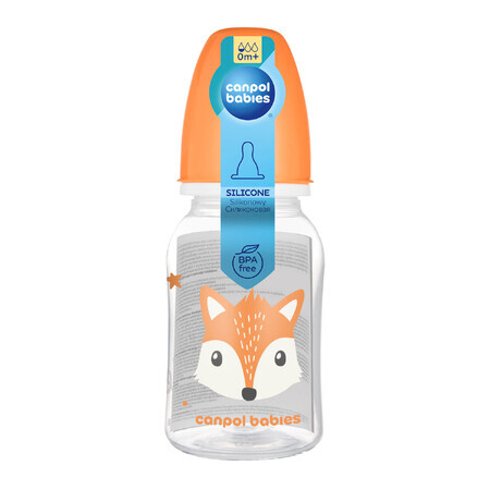 Canpol Bebés, biberón delgado, simpáticos animales, naranja, desde el nacimiento, 120 ml