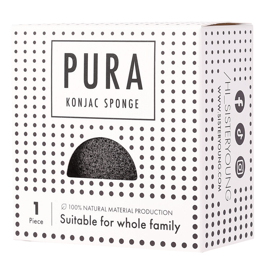 Sister Young Pura konjac face wash sponge, black, 1 pc