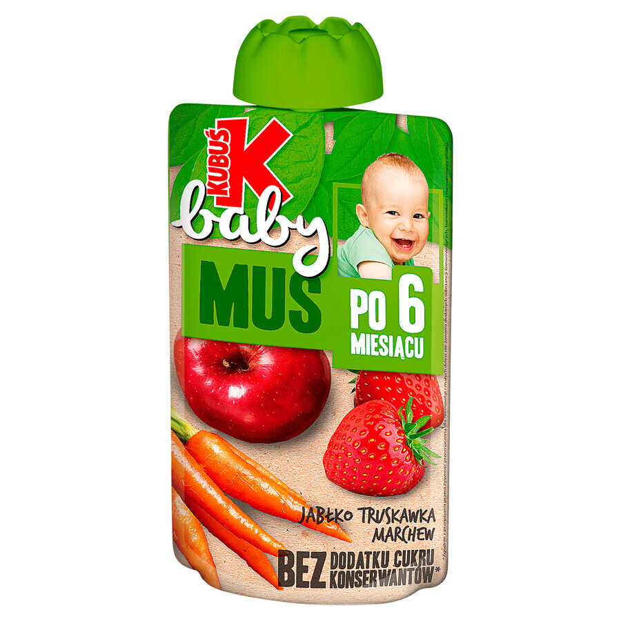 Kubuś Baby Mousse într-un tub, măr, căpșuni, morcov, după 6 luni, 100 g