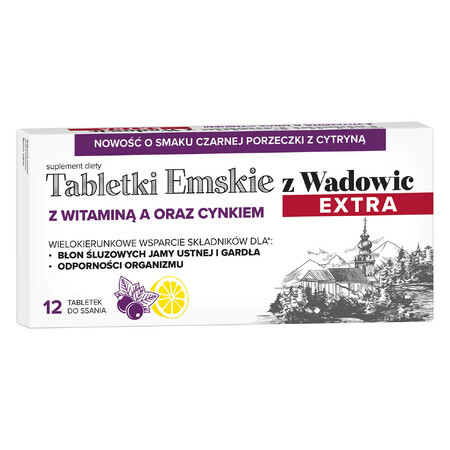 Emskie z Wadowic Comprimidos extra con vitamina A y zinc, a partir de los 6 años, grosella negra con sabor a limón, 12 comprimidos