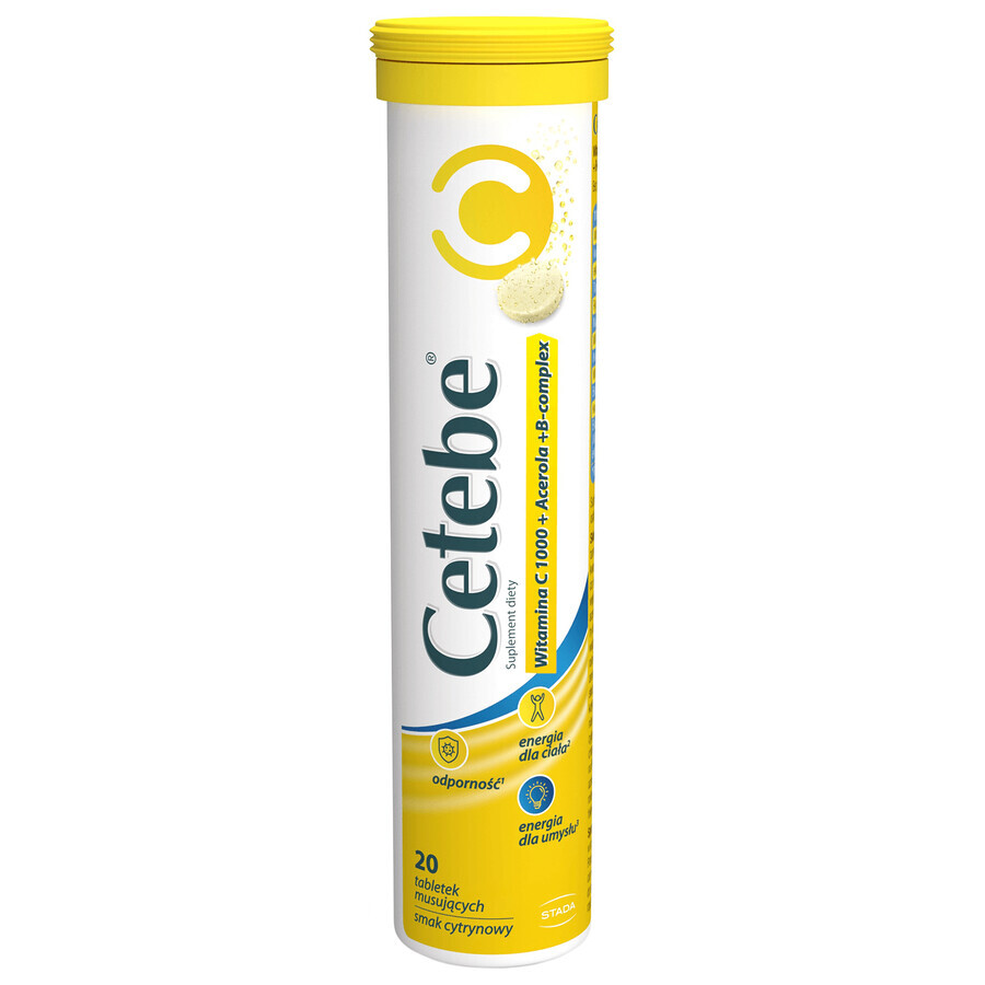 Cetebe Vitamina C 1000 + Acerola + Complejo B, sabor limón, 20 comprimidos efervescentes