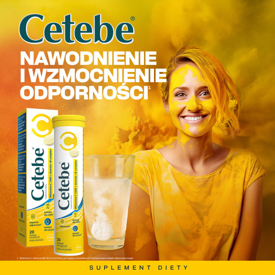 Cetebe Vitamina C 1000 + Acerola + Complejo B, sabor limón, 20 comprimidos efervescentes