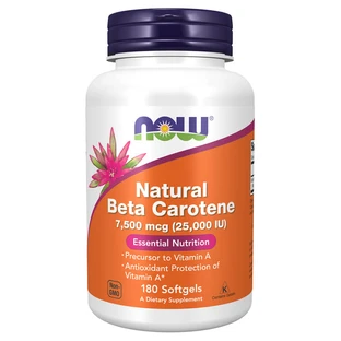 Now Foods Natural Beta Carotene 7500 µg, beta karoten, 180 kapsułek miękkich