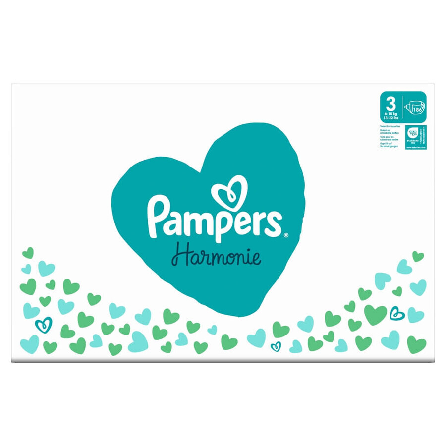 Pampers Harmonie, pañales, talla 3, 6-10 kg, 186 unidades