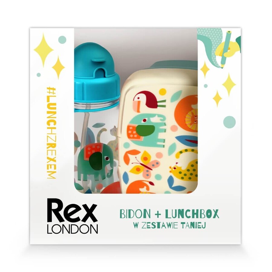 Rex London Set, Frühstücks-Lunchbox + Dose, wilde Tiere