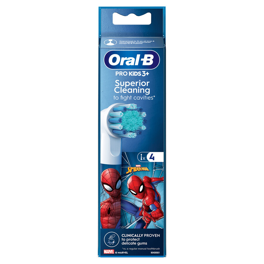 Oral-B Pro Kids, Tipps elektrische Zahnbürste, Spiderman, ab 3 Jahren, ultra soft, 4 Stück