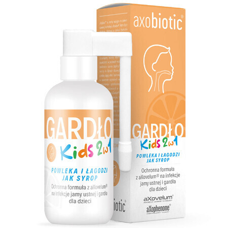 Axobiotic Throat Kids 2in1, spray pentru gât pentru copii de la 1 an, aromă de portocale, 30 ml