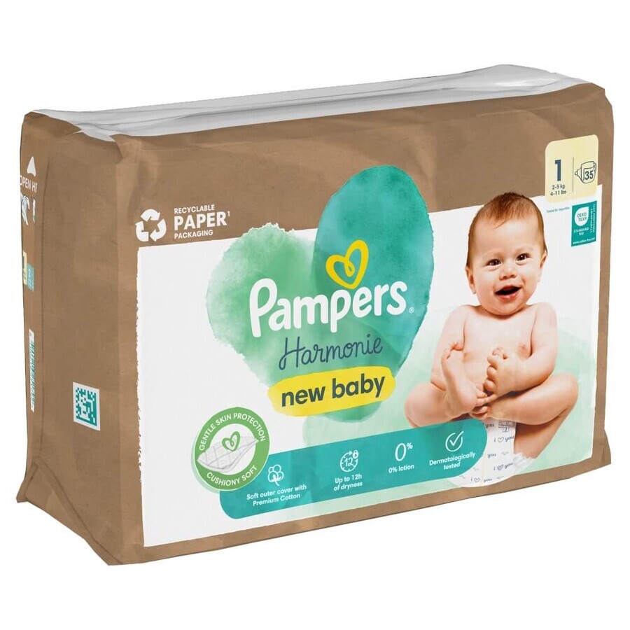 Pampers Harmonie, pañales, talla 1, 2-5 kg, 35 unidades