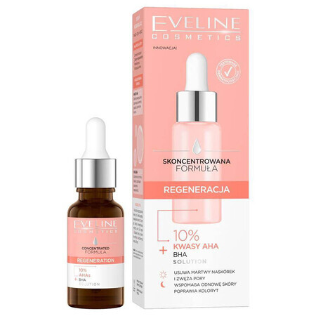 Eveline Cosmetics Fórmula concentrada, suero regenerador, 10 % ácidos AHA, 18 ml