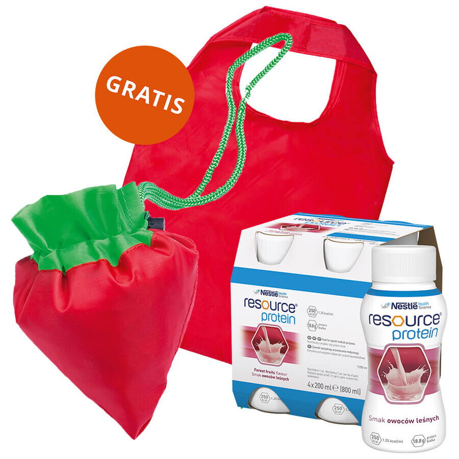 Resource Eiwit, voedzame formule, bessensmaak, 4 x 200 ml + Gratis boodschappentasje