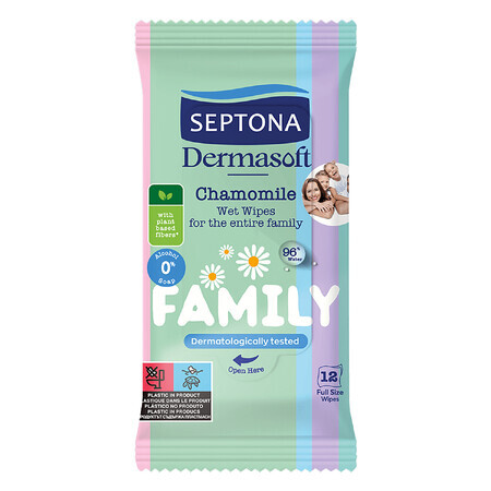 Septona Dermasoft, toallitas húmedas, manzanilla, 12 unidades