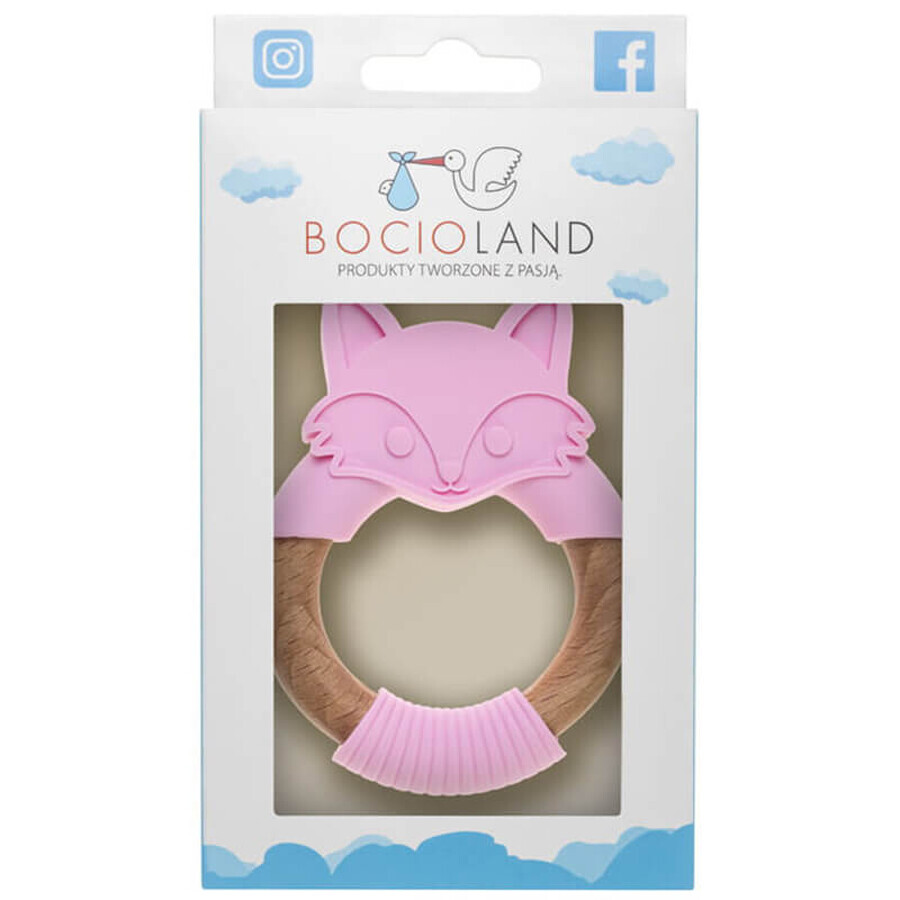 Bocioland, houten-siliconen bijtring, roze vos, vanaf de geboorte, 1 st