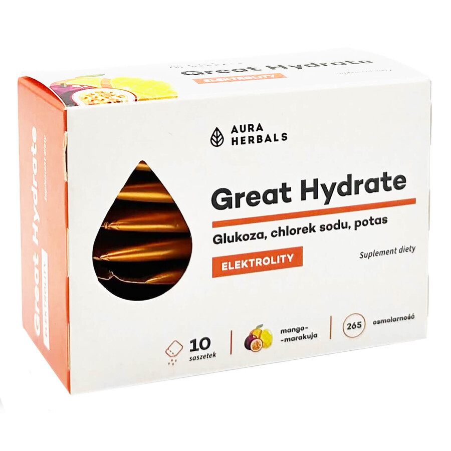 Aura Herbals Great Hydrate, mango-maracuyá, 10 bolsitas