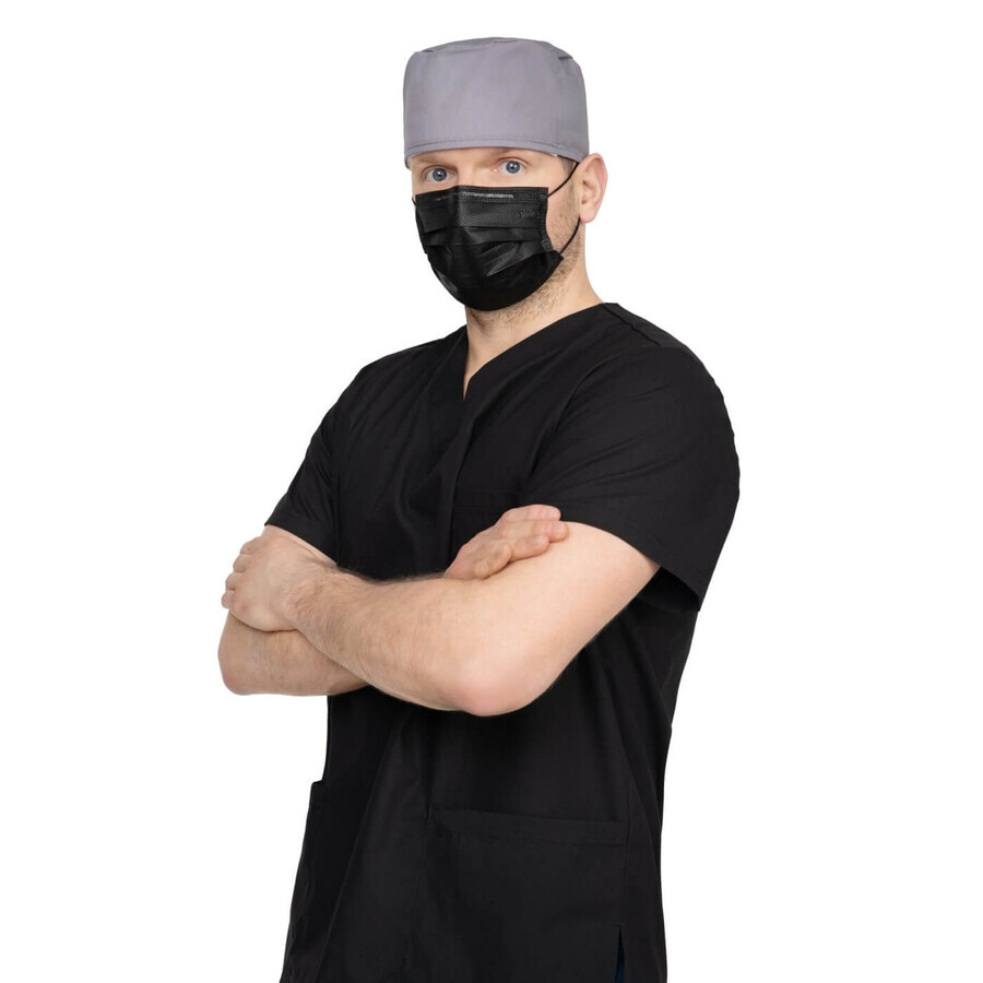 Opharm, medical mask, disposable, 3 layers, type IIR, black, 50 pieces