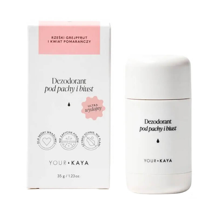 Your KAYA, deodorant pentru axile și bust, grapefruit și flori de portocal, 35 g