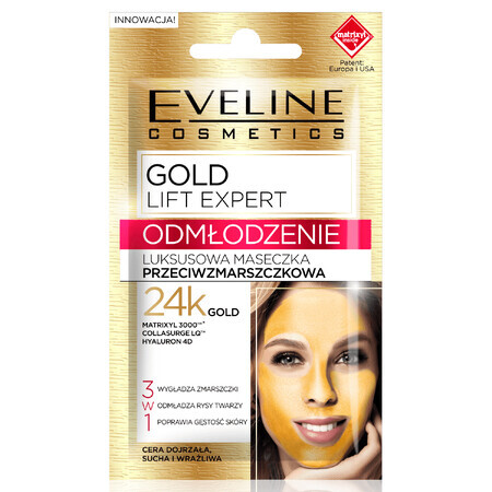 Eveline Cosmetics Gold Lift Expert Rejuvenation, Luxus-Anti-Falten-Maske mit 24k Gold, 7 ml