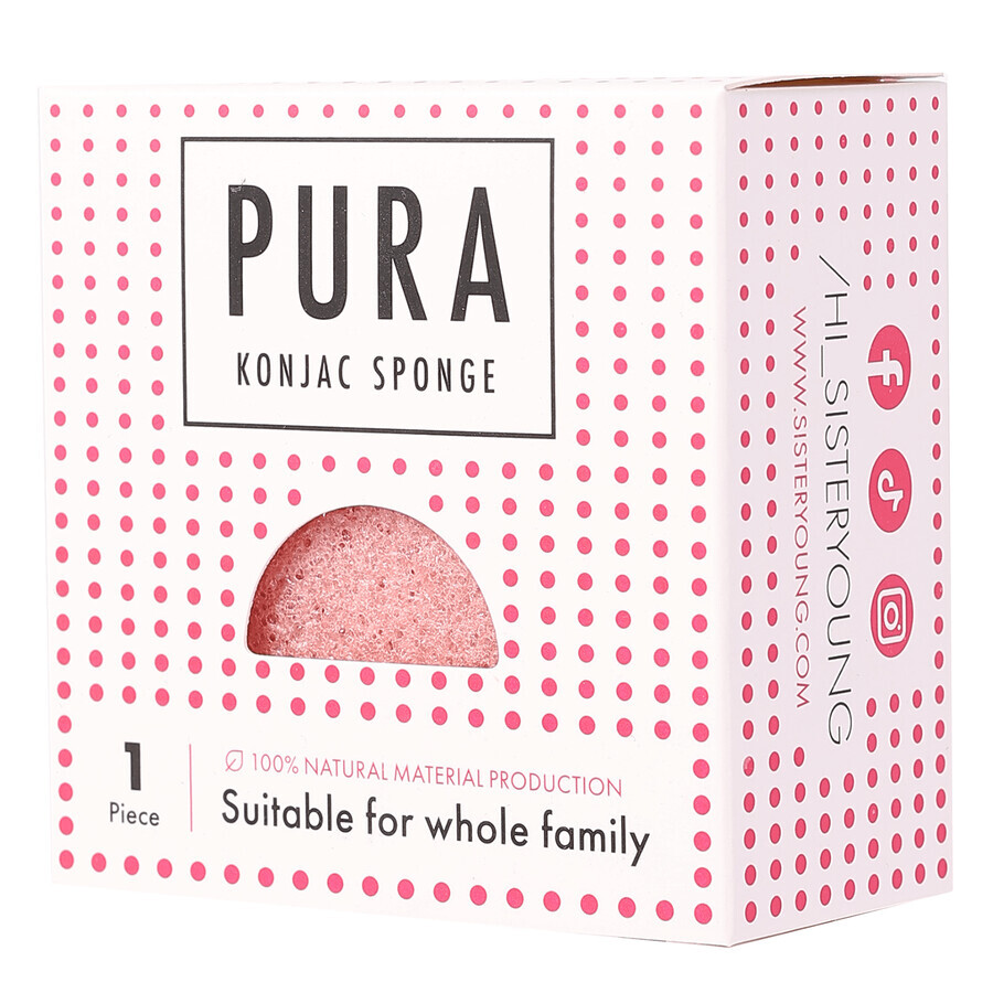 Sister Young Pura, konjac gezichtsspons, roze, 1 st