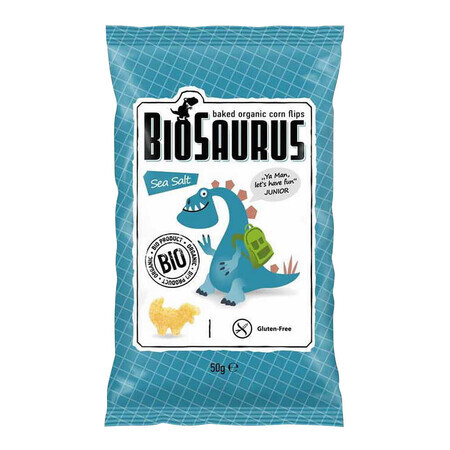 BioSaurus, Bio chips de maíz tostado con sal marina, 50 g