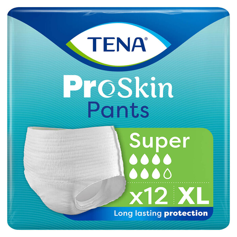 Tena Pants ProSkin, calzoncillos absorbentes, talla XL, 120-160 cm, Super, 12 unidades