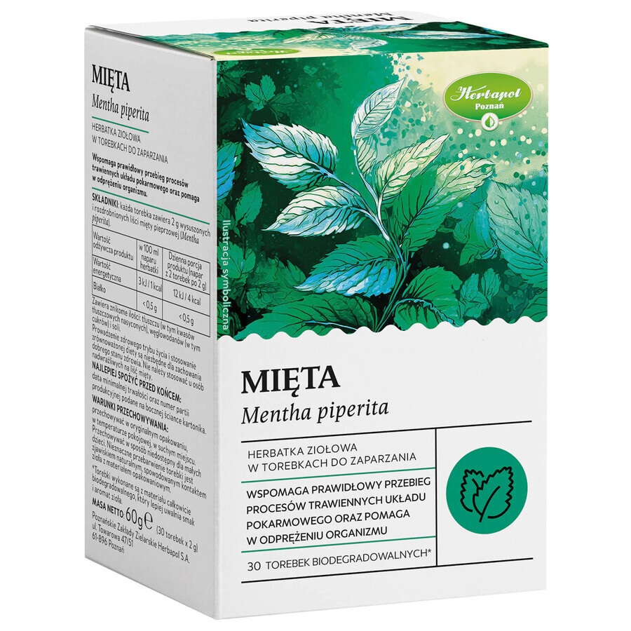 Herbapol Menta, tisana, 30 bolsitas biodegradables