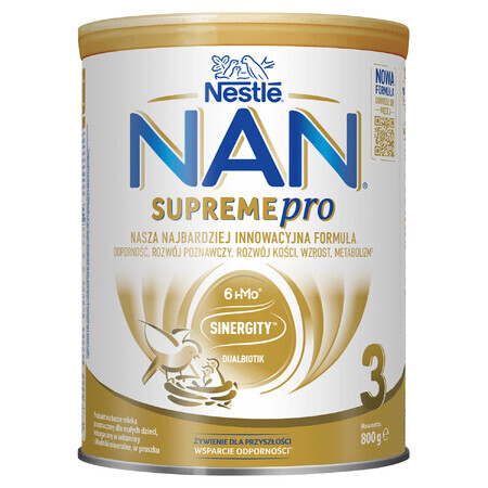 Nestlé NAN Supremepro 3 HMO, leche de continuación para bebés mayores de 1 año, 800 g