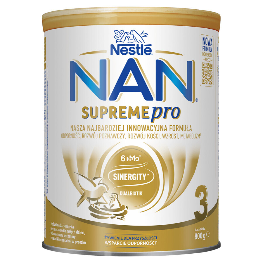 Nestlé NAN Supremepro 3 HMO, leche de continuación para bebés mayores de 1 año, 800 g