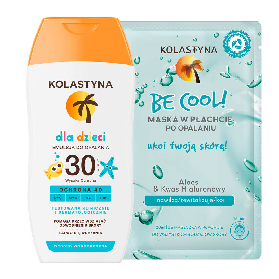 Set Kolastyna, emulsión de playa para niños, FPS 30, 125 ml + mascarilla after sun, 20 ml por 1 céntimo