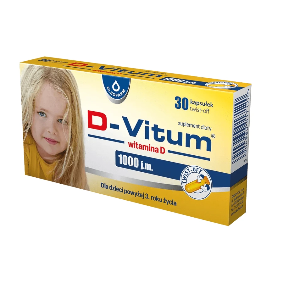 D-Vitum 1000 UI, vitamina D para niños a partir de 1 año, 30 cápsulas twist-off