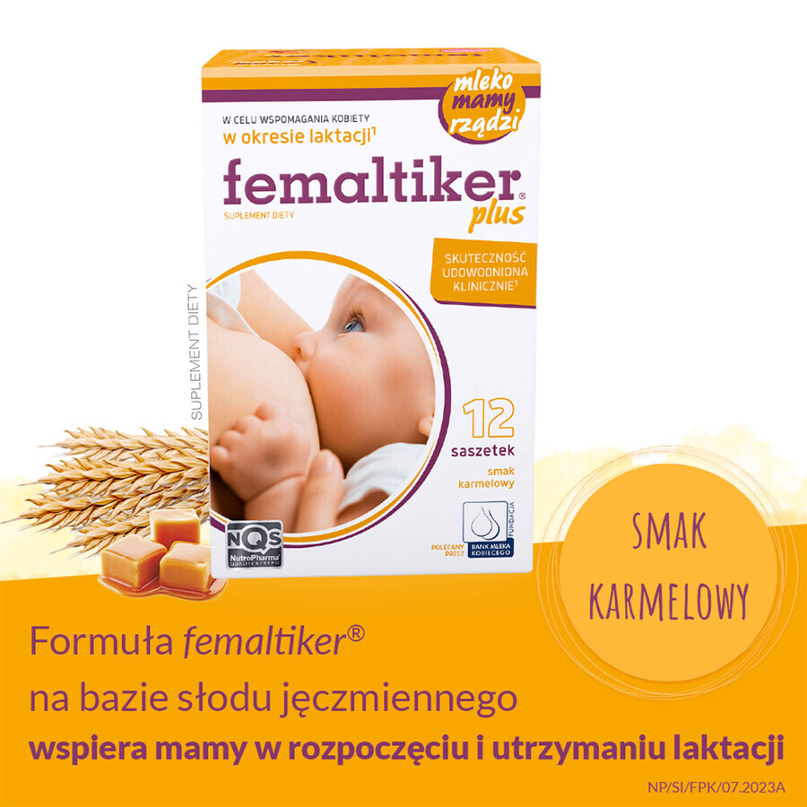 Femaltiker Plus pack, sabor caramelo, 2 x 12 sobres