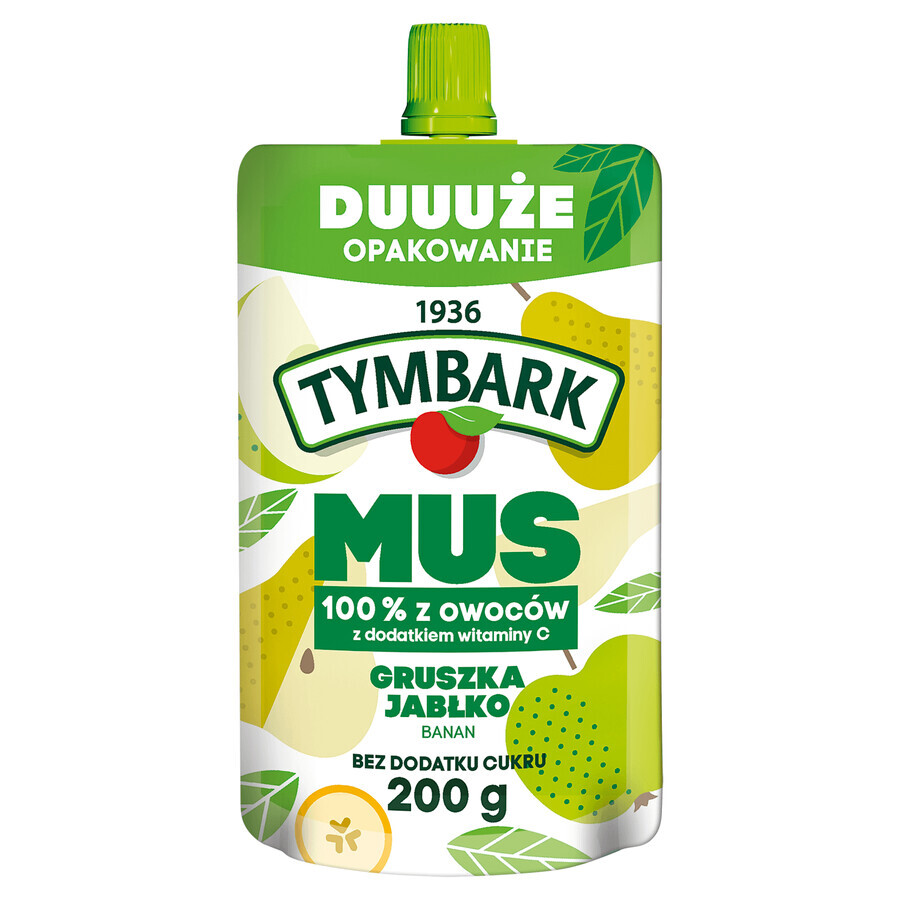 Tymbark 100% Mousse in tube, peer, appel, banaan, zonder toegevoegde suiker, 200 g